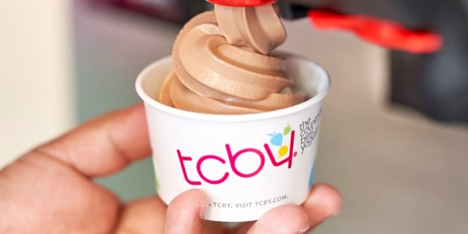 hand holding tcby frozen yogurt 
