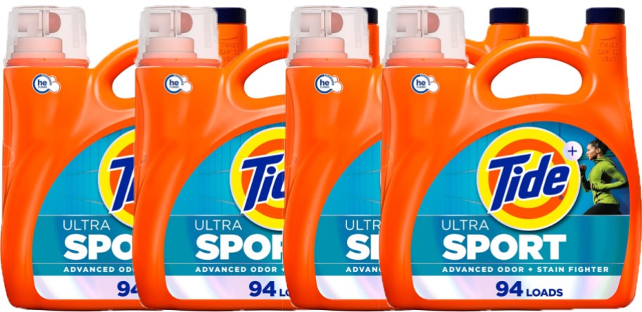 4 tide laundry detergent bottles