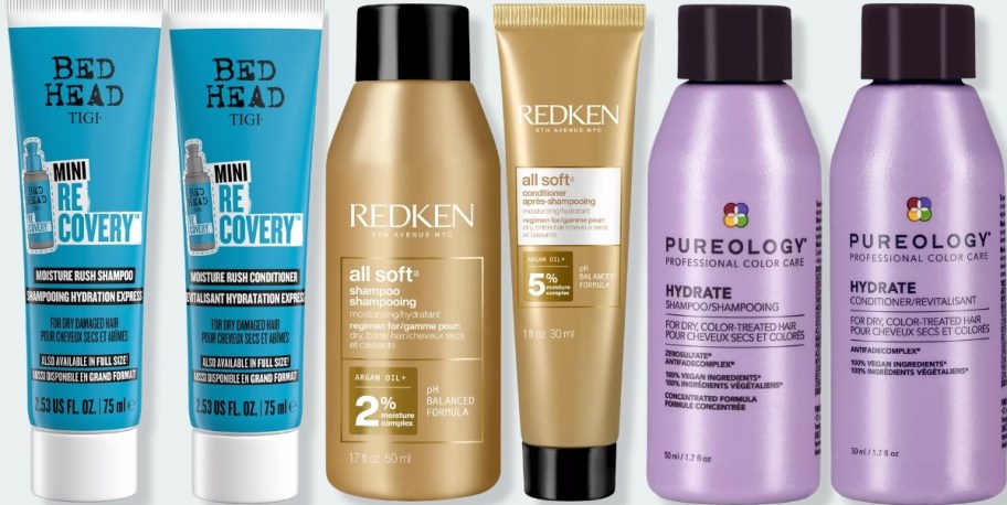 bed head, redken, pureology shampoos and conditioners