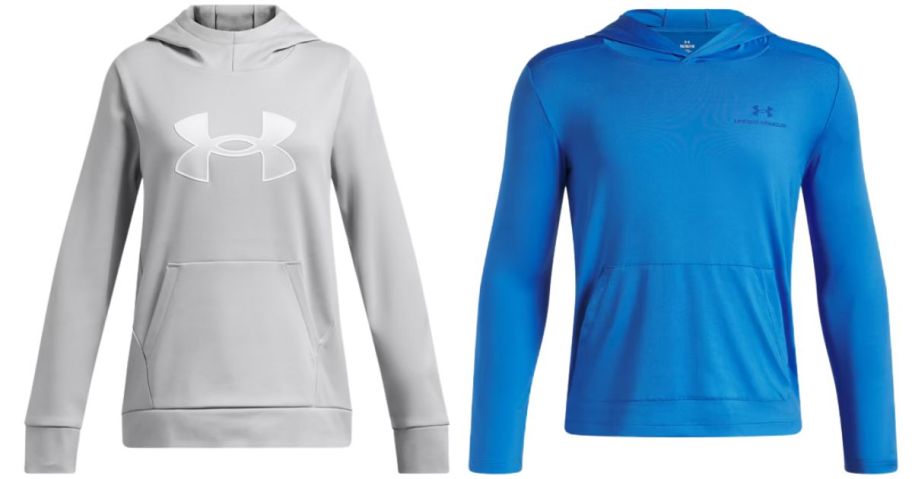 a girls and a boys under armour hoodie