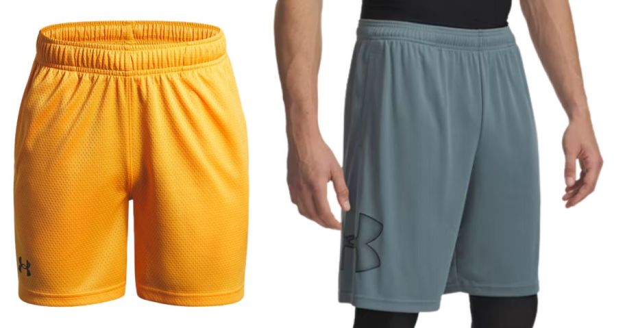 boys under armour shorts and a man wearing under armour shorts