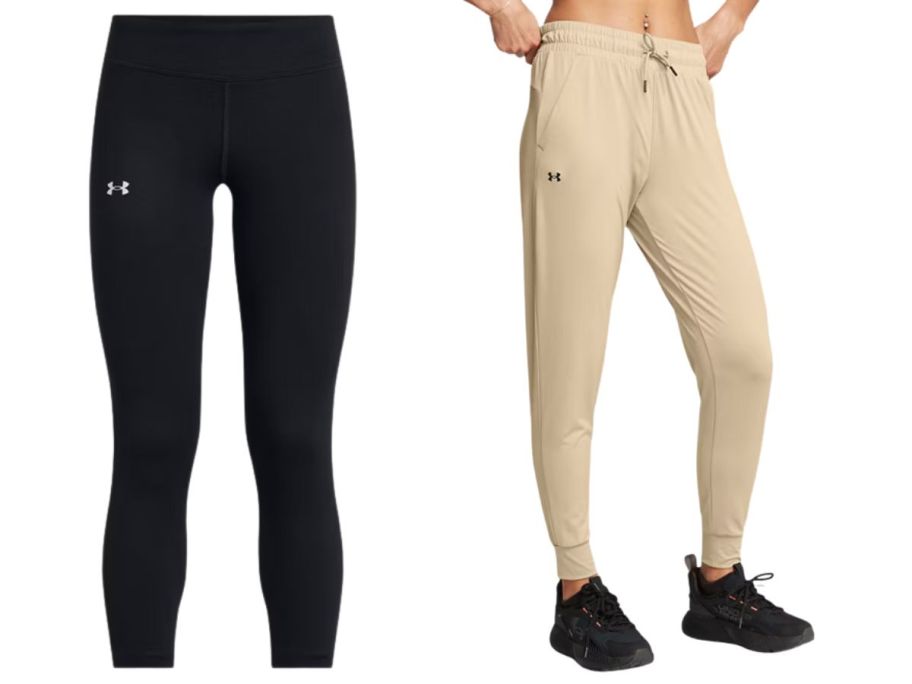 girls under armour leggings and a woman wearing under armour pants