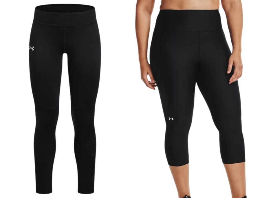 a pair Under Armour leggings and a woman wearing another pair