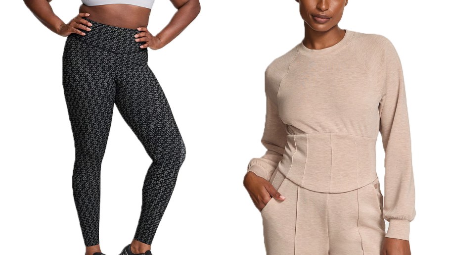 women wearing black leggings and tan jacket 