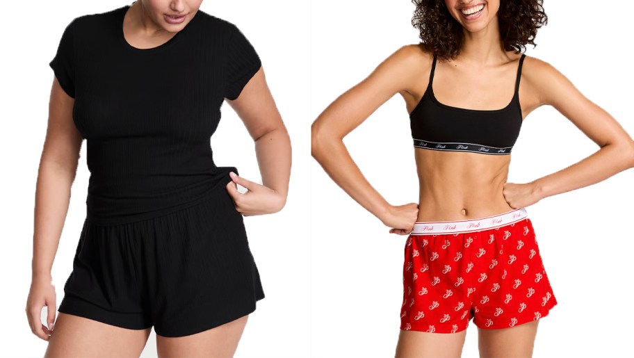 women wearing black and red pajamas 