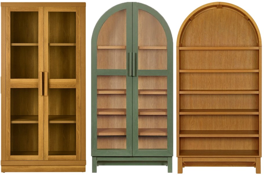 brown and green cabinets 