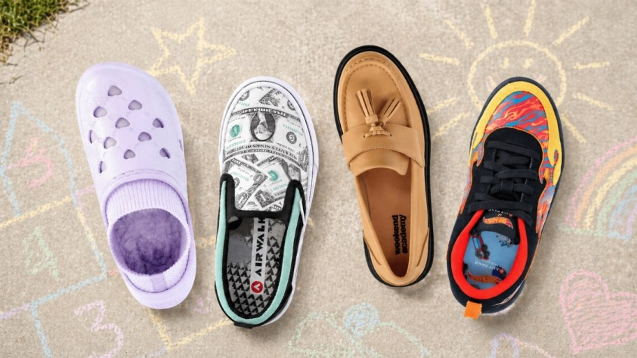 four different kids shoe stlyes