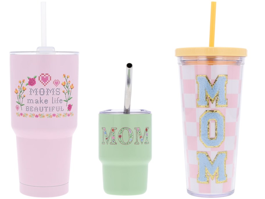 pink and green mom tumblers 