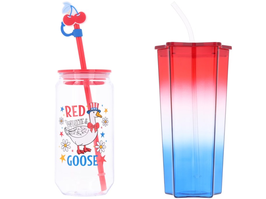 patriotic goose and red and white and blue tumblers