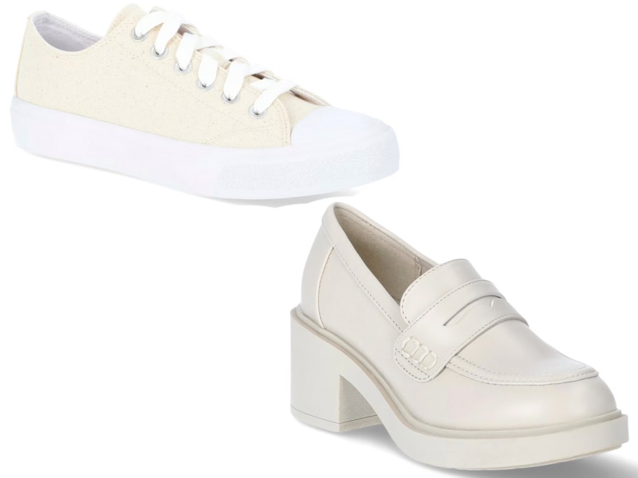 white canvas shoes and loafers 