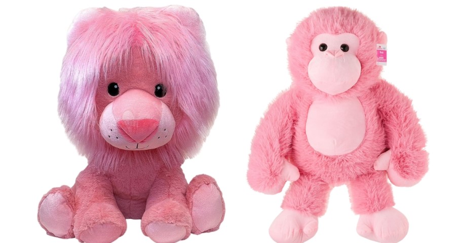 jumbo pink lion and gorilla plush