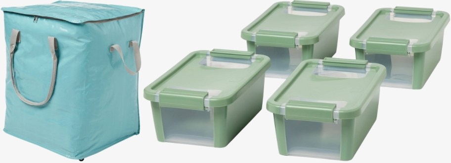 Pack of 4 extra small totes with wheeled storage bags and lids
