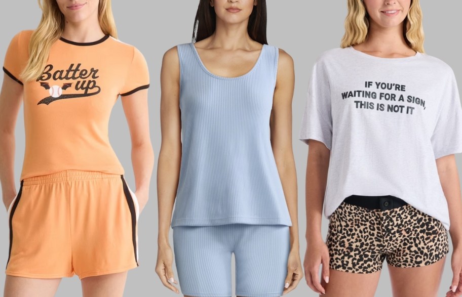 4 women in 4 different styles of short pajama sets