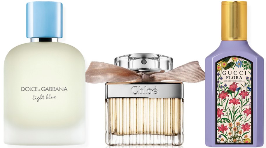 d&g, choloe, and gucci fragrance bottles 