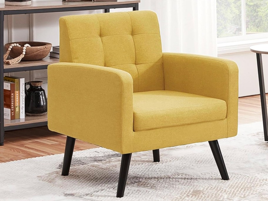 yellow accent chair in living room 