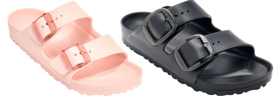 womens 2 strap sandal in rose and in black