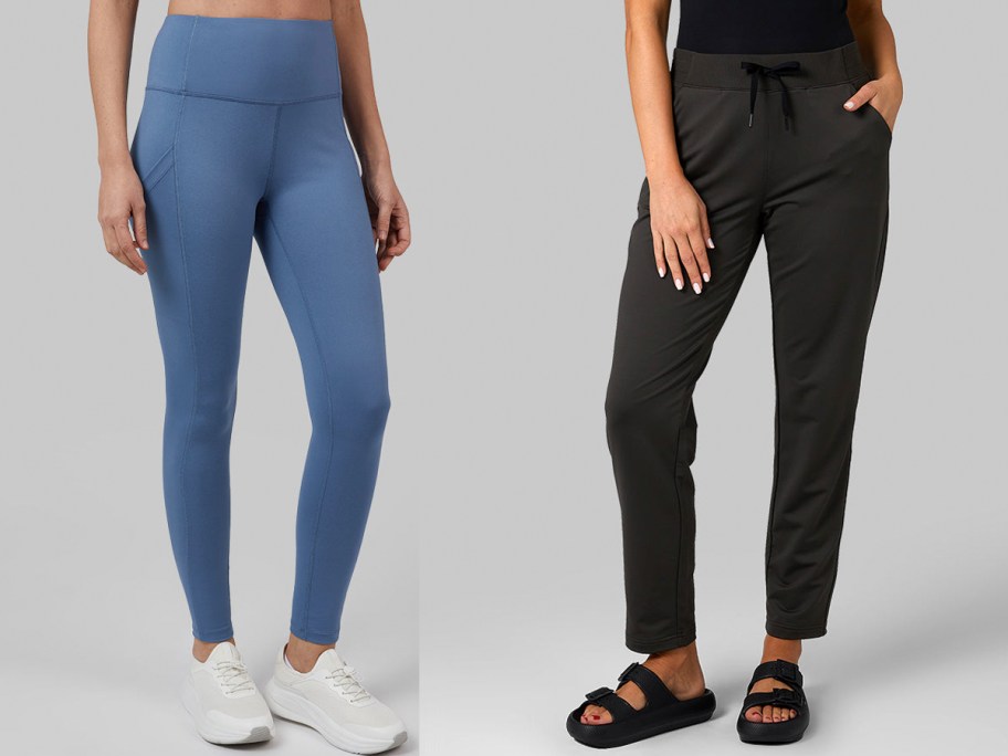 women wearing blue and gray pants 