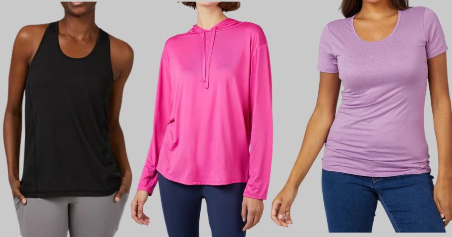 three women wearing 23 degrees tops