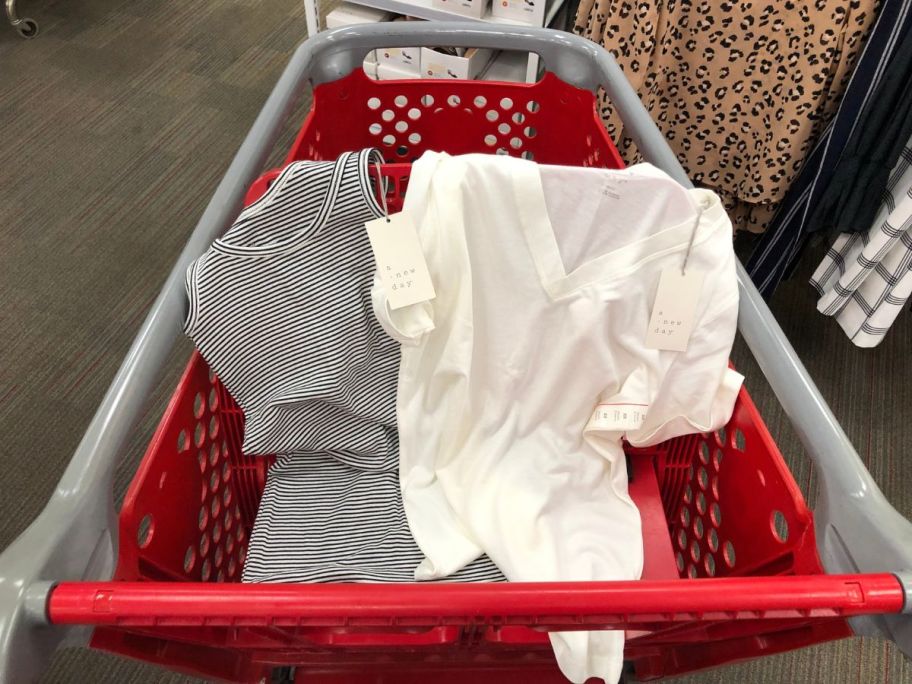 Target shopping cart with a A New Day Women's Tank Tops in the front