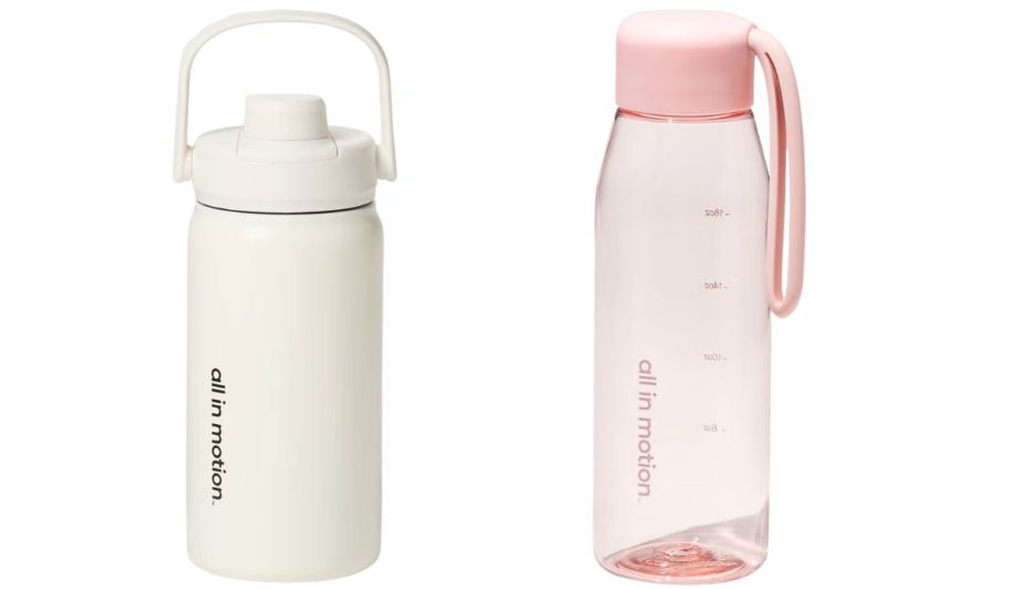 ALl in motion bottles in beige and pink