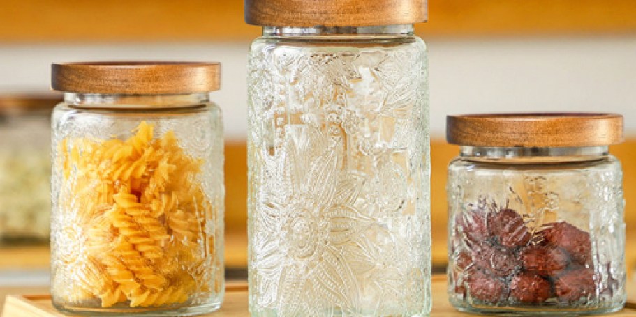 Embossed Vintage Glass Jars from $8.99 on Amazon (Airtight & Stackable)