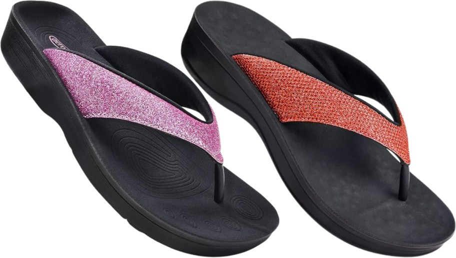 pink and red crystal flip flops