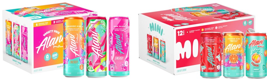 two variety pack cases of Alani Nu Energy Drinks