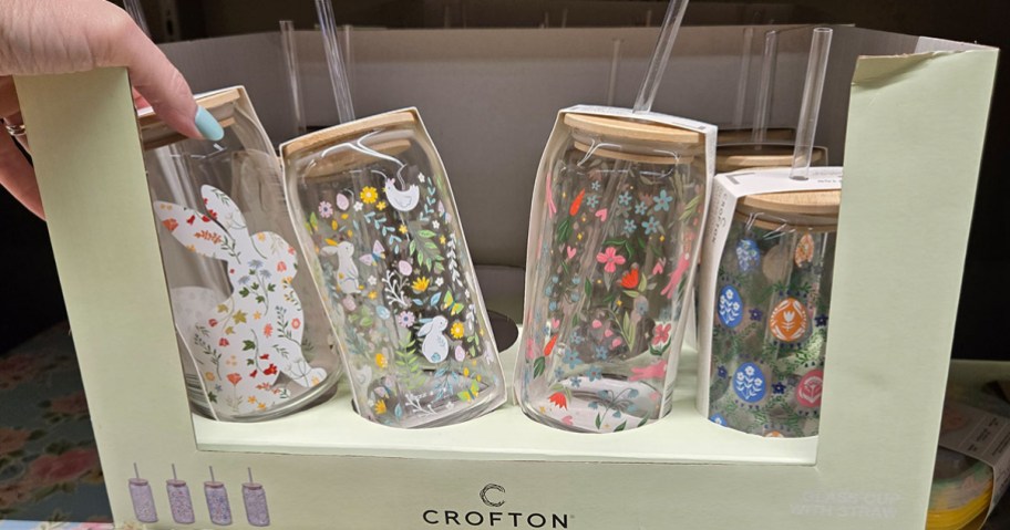 Aldi Glass Cup with Lid with Easter prints