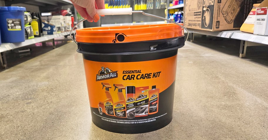 black and orange Armor All Car Care Kit in aisle of store