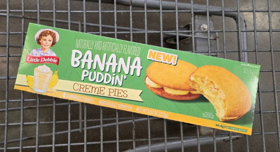 Banana puddin little debbie inside of the shoppign cart