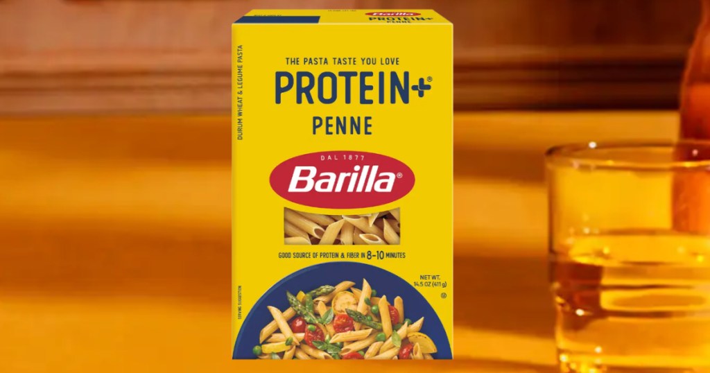 Box of Barilla protein plus penne pasta
