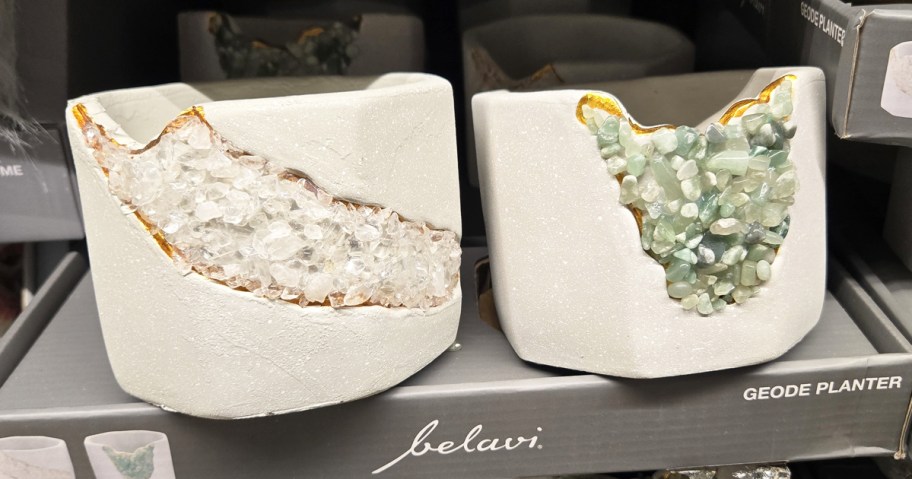 two white geode planter pots