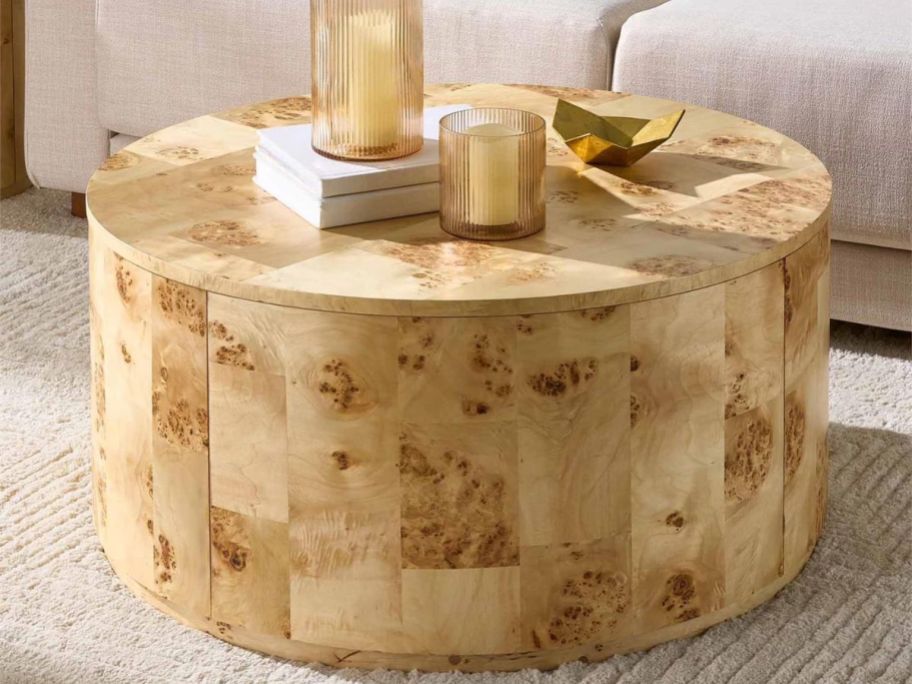 Better Homes & Gardens Burlwood Round Coffee Table in living room