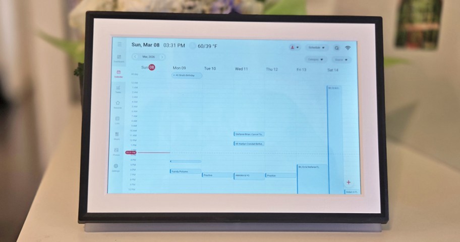calendar displayed on a digital calendar device