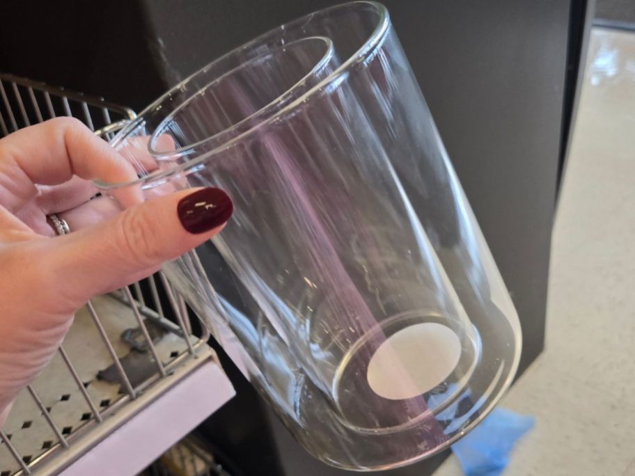 hand holding a Double-Walled Glass Vase