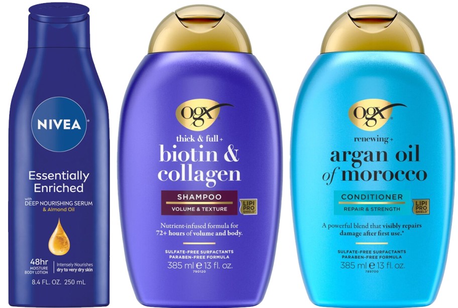 nivea lotion and ogx shampoo & conditioner