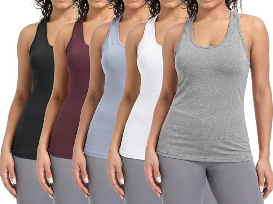 five women wearing tank tops