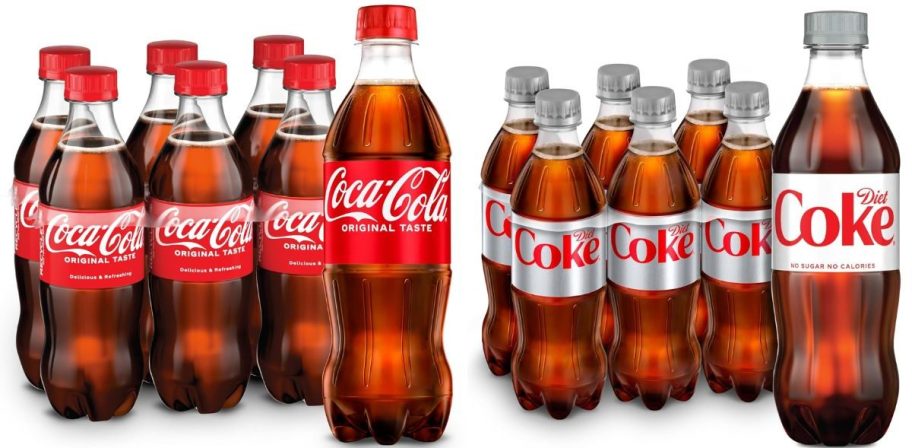 two stock images of coca cola bottles