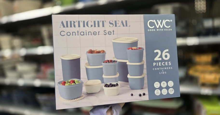 box of Cook with Color 26-Piece Food Storage Set in blue in walmart 