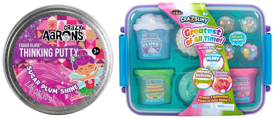 Crazy Aaron's Sugar Plum Shine Liquid Glass Thinking Putty and Cra-Z-Slimy Greatest of All Time Tub