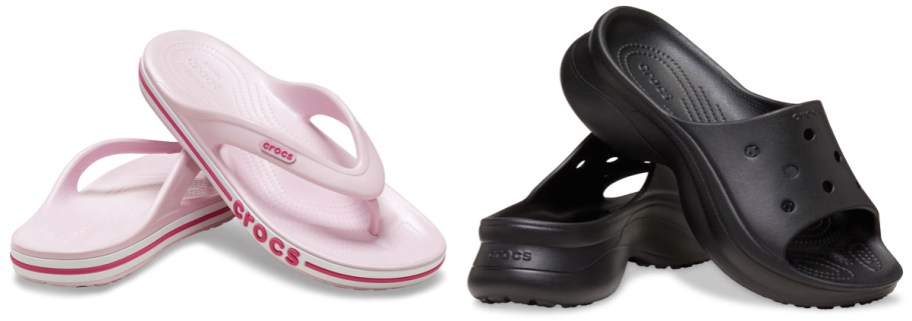 Crocs Adult Bayaband Flip Flops in Pink and Crocs Adult Bae Slides