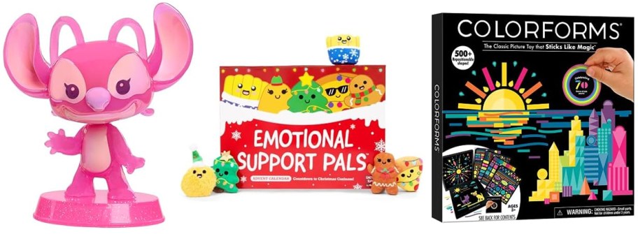 Disney Stitch Large Collectible Angel Bobblehead Figure, Emotional Support Plush Advent Calendar, Colorforms 70th Anniversary Set