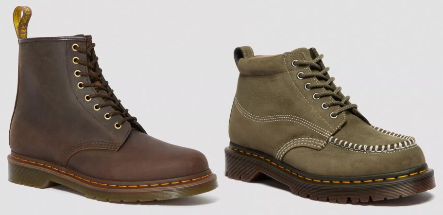Dr. Martens Adult Crazy Horse Leather Lace Up Boots, Adult Lowell Chukka Nubuck Moc Toe Ankle Boots
