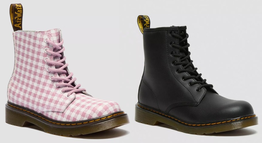 Dr. Martens Junior 1460 Gingham Leather Boots, Youth 1460 Softy T Leather Lace Up Boots 2
