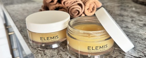 jars of ELEMIS Pro-Collagen Balm on bathroom counter