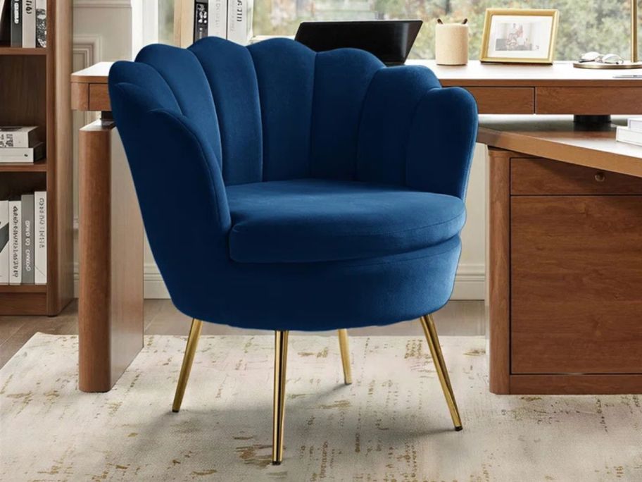 blue Etta Avenue Hendrix Velvet Accent Chair in office