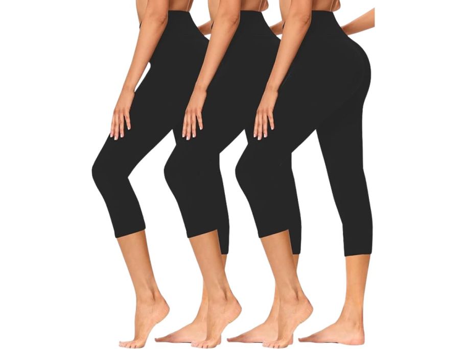 three women wearing capri leggings