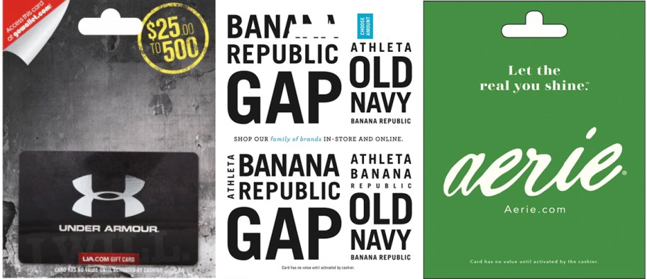 Under Armour, GAP, and Aerie gift cards