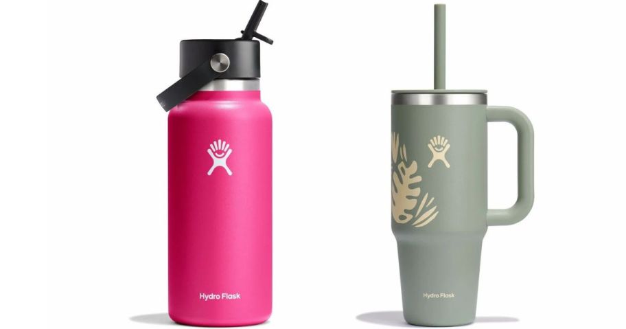stock image of Hydroflask in pink and green