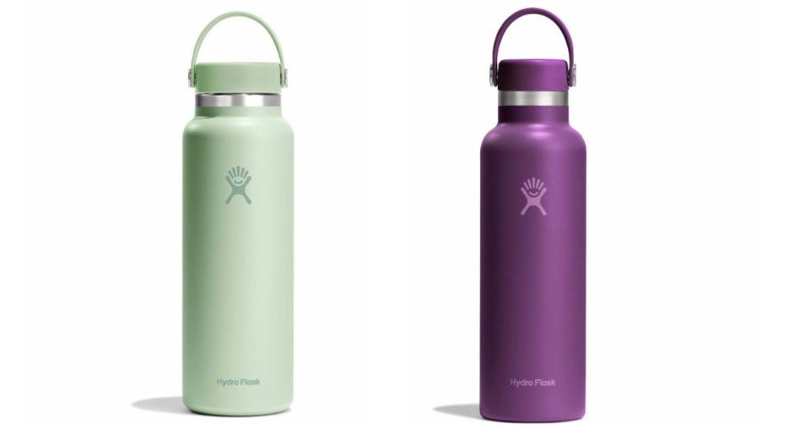 Hydro flask tumbler in green and purple 